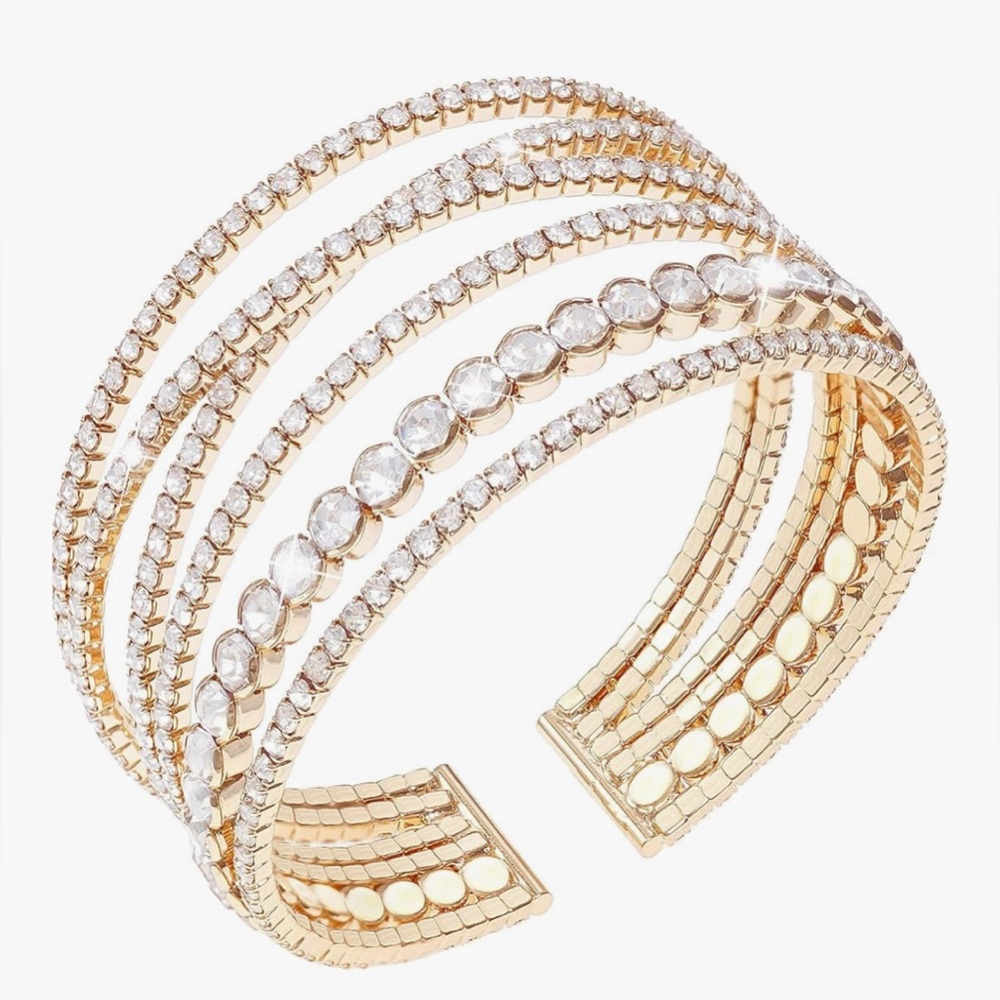 Gorgeous upscale Nordstrom 18KT Dip Crystal wide Multi strand Cuff Bracelet